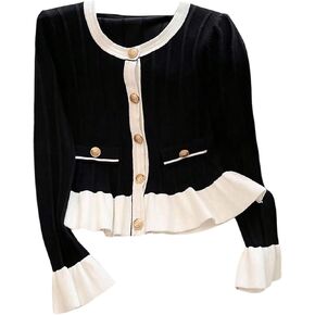 Verdusa Women's Elegant Button Up Cardigan Sweaters Colorblock Ruffle Knit Outwear Formal Outfits in Saudi Arabia