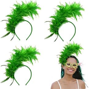 3 PCS Mardi Gras 1920s Feathers Fascinator Beadband for Women Girls ، 50s Prom Queen Headpiece Mardi Gras Associory Party Supplies Supplies Supplies in Kuwait