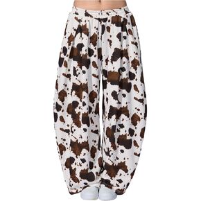 SweatyRocks Women's Cow Print Baggy Pants Elastic High Waist Y2k Loose Long Pants Trousers in Saudi Arabia