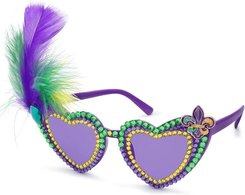 Mardi Gras Sunglasses for Women Purple Heart Festival Party Glasses New Orleans Carnival Parade Outfit Accessories in Saudi Arabia