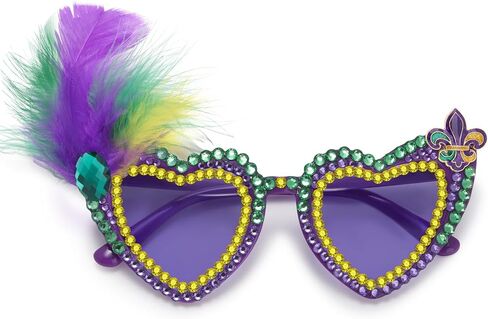 Mardi Gras Sunglasses for Women Purple Heart Festival Party Glasses New Orleans Carnival Parade Outfit Accessories in Saudi Arabia