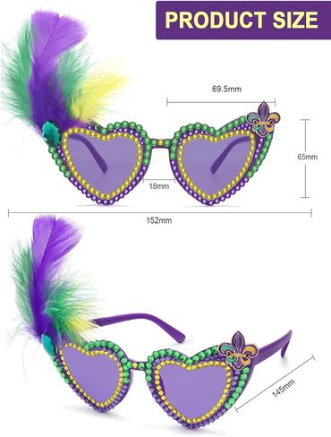 Mardi Gras Sunglasses for Women Purple Heart Festival Party Glasses New Orleans Carnival Parade Outfit Accessories in Saudi Arabia