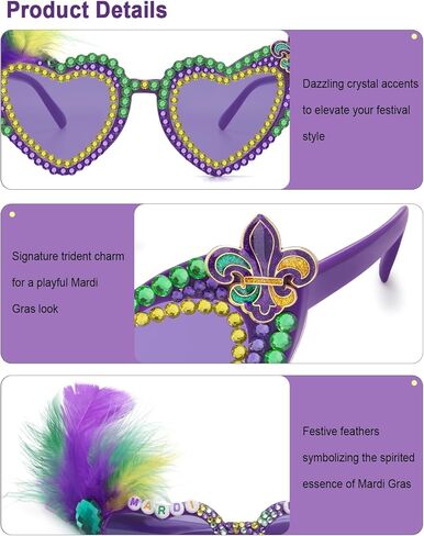 Mardi Gras Sunglasses for Women Purple Heart Festival Party Glasses New Orleans Carnival Parade Outfit Accessories in Saudi Arabia