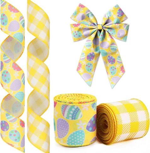 2 Rolls Easter Ribbon for Wreath Bow Wrapping Gifts, Pink Stripe Happy Easter Ribbon for Gift Wrapping Decoration Party Supplies Craft 2.5" X 10 Yard Wired Spring Easter Theme Wreath Ribbon in Saudi Arabia