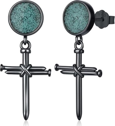 Friggem Men Viking Earrings Sterling Silver Black Nordic Runes Hoop Earring Sturdy Norse Mythology Hypoallergenic Jewelry Gifts for Women in Saudi Arabia
