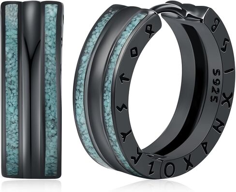 Friggem Men Viking Earrings Sterling Silver Black Nordic Runes Hoop Earring Sturdy Norse Mythology Hypoallergenic Jewelry Gifts for Women in Saudi Arabia
