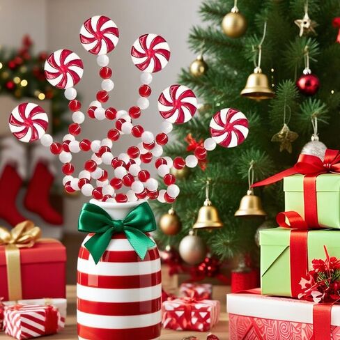 6Pcs Curly Candy Cane Shape Christmas Artificial Flower, Perfect for Red and White Flower Decorations for Home, Vase, Wreath, Crafts and Xmas Tree Topper in Saudi Arabia