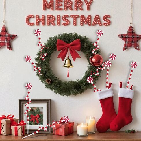 6Pcs Curly Candy Cane Shape Christmas Artificial Flower, Perfect for Red and White Flower Decorations for Home, Vase, Wreath, Crafts and Xmas Tree Topper in Saudi Arabia