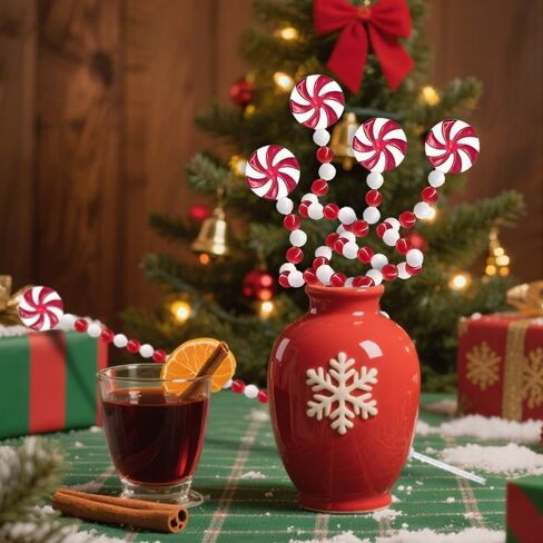 6Pcs Curly Candy Cane Shape Christmas Artificial Flower, Perfect for Red and White Flower Decorations for Home, Vase, Wreath, Crafts and Xmas Tree Topper in Saudi Arabia