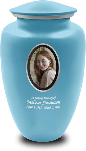 Personalized Photo Cremation Urn for Adults – Custom Laser Engraved Memorial Urn with Picture & Text – Choose from 14 Colors (Navy Blue, Large) in Saudi Arabia