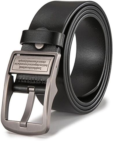 Men's Buckle Leather Belt, Fashion & Classic Designs, Genuine Leather Dress Belt for Business & Casual, Adjustable Waist Strap (Black) in Saudi Arabia