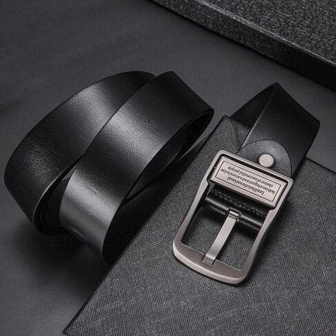 Men's Buckle Leather Belt, Fashion & Classic Designs, Genuine Leather Dress Belt for Business & Casual, Adjustable Waist Strap (Black) in Saudi Arabia