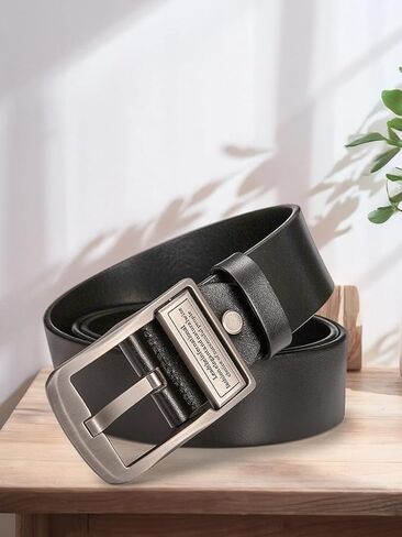 Men's Buckle Leather Belt, Fashion & Classic Designs, Genuine Leather Dress Belt for Business & Casual, Adjustable Waist Strap (Black) in Saudi Arabia