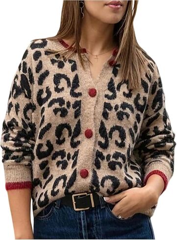 GORGLITTER Women's Plus Size Leopard Print Cardigan Sweaters Trendy Button Up Old Money Business Casual Fall Tops in Saudi Arabia