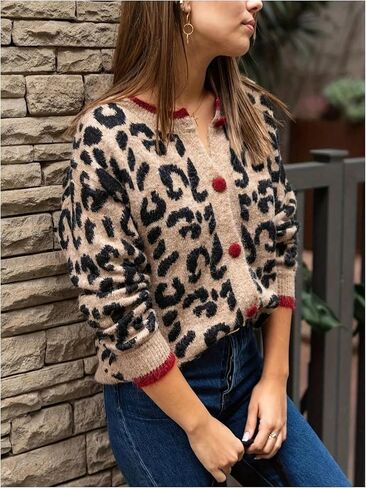 GORGLITTER Women's Plus Size Leopard Print Cardigan Sweaters Trendy Button Up Old Money Business Casual Fall Tops in Saudi Arabia