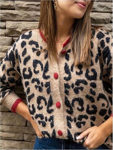 GORGLITTER Women's Plus Size Leopard Print Cardigan Sweaters Trendy Button Up Old Money Business Casual Fall Tops in Saudi Arabia