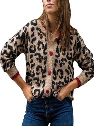 GORGLITTER Women's Plus Size Leopard Print Cardigan Sweaters Trendy Button Up Old Money Business Casual Fall Tops in Saudi Arabia