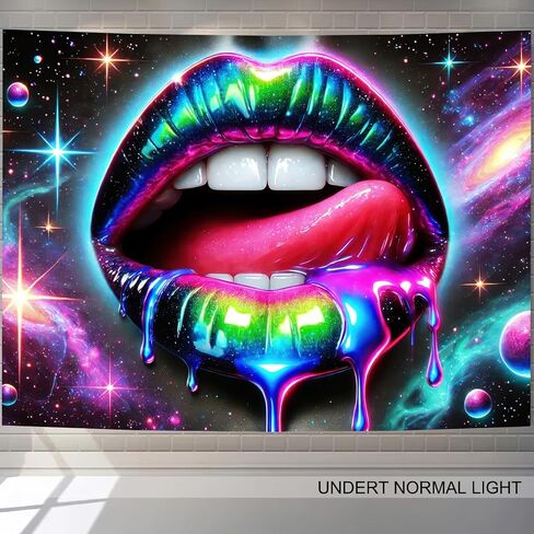 BlissYard Blacklight Tapestry UV Reactive Tapestry Wall Hanging 78x59 Inches Cosmic Rainbow Lips Wall Hanging, Fluorescent Art Decoration for Bedroom, Living Room, and Parties in Saudi Arabia