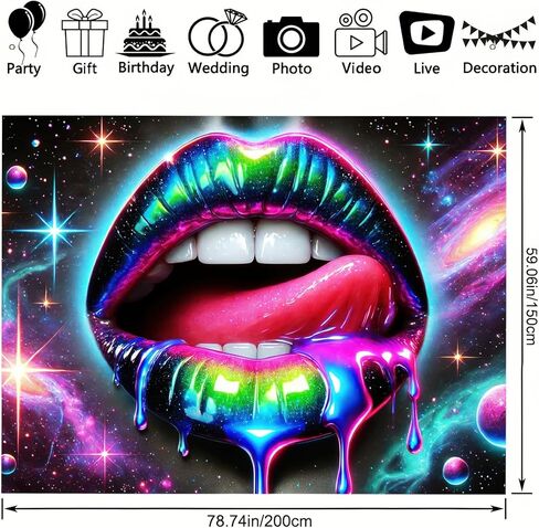 BlissYard Blacklight Tapestry UV Reactive Tapestry Wall Hanging 78x59 Inches Cosmic Rainbow Lips Wall Hanging, Fluorescent Art Decoration for Bedroom, Living Room, and Parties in Saudi Arabia