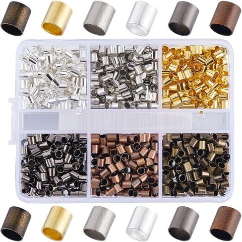 1 Box 3000Pcs 2Mm Brass Crimp Tubes Silver Crimp Beads Bulk Small Uniform Cord End Caps Gold Loose Stopper Spacer Beads for Jewelry Making Necklaces Bracelets Earrings Supplies DIY Crafts in Saudi Arabia