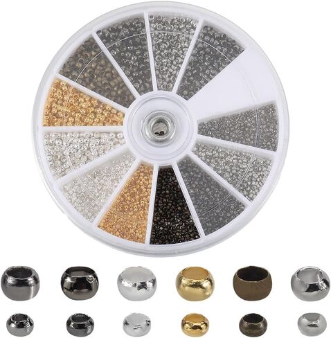 1 Box 3000Pcs 2Mm Brass Crimp Tubes Silver Crimp Beads Bulk Small Uniform Cord End Caps Gold Loose Stopper Spacer Beads for Jewelry Making Necklaces Bracelets Earrings Supplies DIY Crafts in Saudi Arabia