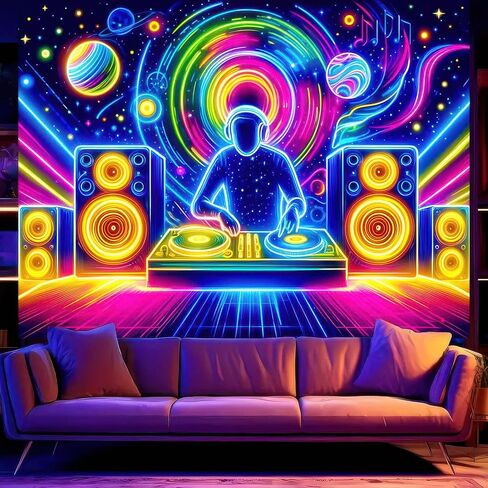 BlissYard Blacklight نسيج Trippy الأشعة فوق البنفسجية التفاعلية الخيال جدار نسيج مخدر النيون المجرة الفضاء الأسود ضوء المفروشات الملصقات الجدار شنقا لخلفية غرفة نوم النوم غرفة المعيشة ديكور 59x78 بوصة in Kuwait