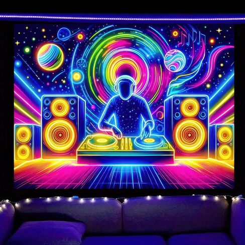 BlissYard Blacklight نسيج Trippy الأشعة فوق البنفسجية التفاعلية الخيال جدار نسيج مخدر النيون المجرة الفضاء الأسود ضوء المفروشات الملصقات الجدار شنقا لخلفية غرفة نوم النوم غرفة المعيشة ديكور 59x78 بوصة in Kuwait