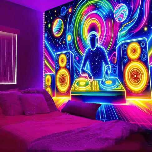BlissYard Blacklight نسيج Trippy الأشعة فوق البنفسجية التفاعلية الخيال جدار نسيج مخدر النيون المجرة الفضاء الأسود ضوء المفروشات الملصقات الجدار شنقا لخلفية غرفة نوم النوم غرفة المعيشة ديكور 59x78 بوصة in Kuwait