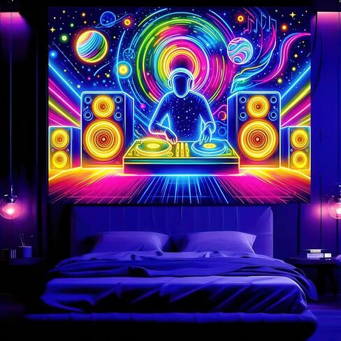 BlissYard Blacklight نسيج Trippy الأشعة فوق البنفسجية التفاعلية الخيال جدار نسيج مخدر النيون المجرة الفضاء الأسود ضوء المفروشات الملصقات الجدار شنقا لخلفية غرفة نوم النوم غرفة المعيشة ديكور 59x78 بوصة in Kuwait