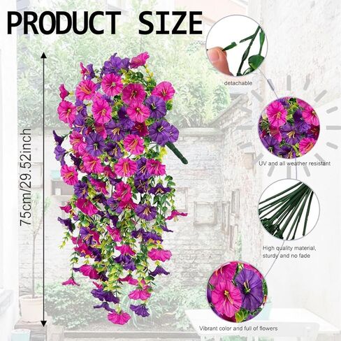 2pcs Outdoor Artificial Morning Glory Hanging Flowers for Outdoors Garden, Patio, Balcony, Farmhouse Decor - Valentine’s Day, Christmas, Easter, Thanksgiving, Halloween in Saudi Arabia