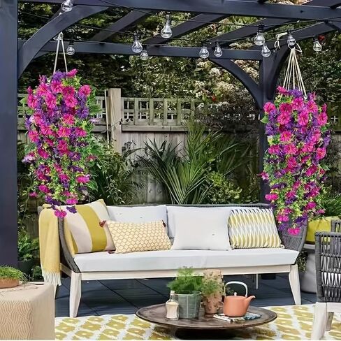 2pcs Outdoor Artificial Morning Glory Hanging Flowers for Outdoors Garden, Patio, Balcony, Farmhouse Decor - Valentine’s Day, Christmas, Easter, Thanksgiving, Halloween in Saudi Arabia
