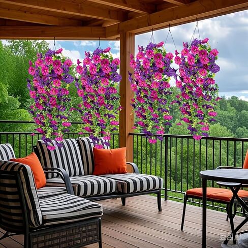 2pcs Outdoor Artificial Morning Glory Hanging Flowers for Outdoors Garden, Patio, Balcony, Farmhouse Decor - Valentine’s Day, Christmas, Easter, Thanksgiving, Halloween in Saudi Arabia