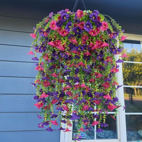 2pcs Outdoor Artificial Morning Glory Hanging Flowers for Outdoors Garden, Patio, Balcony, Farmhouse Decor - Valentine’s Day, Christmas, Easter, Thanksgiving, Halloween in Saudi Arabia