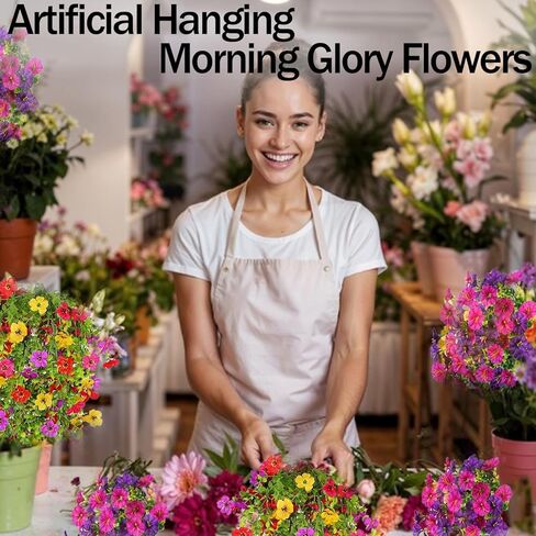 2pcs Outdoor Artificial Morning Glory Hanging Flowers for Outdoors Garden, Patio, Balcony, Farmhouse Decor - Valentine’s Day, Christmas, Easter, Thanksgiving, Halloween in Saudi Arabia