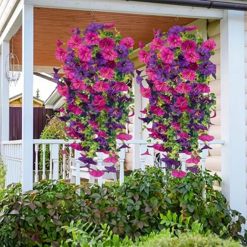 2pcs Outdoor Artificial Morning Glory Hanging Flowers for Outdoors Garden, Patio, Balcony, Farmhouse Decor - Valentine’s Day, Christmas, Easter, Thanksgiving, Halloween in Saudi Arabia