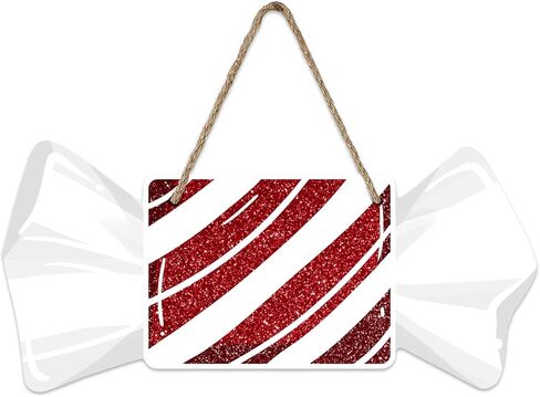 Christmas Red Square Peppermint Candy Front Door Sign, Xmas Glitter White Wrapper Wood Hanger Outdoor Outside Porch Home Decor, Winter Holiday Wooden Wreath Indoor Wall Hanging Decoration in Saudi Arabia