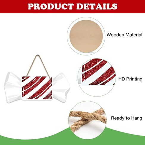 Christmas Red Square Peppermint Candy Front Door Sign, Xmas Glitter White Wrapper Wood Hanger Outdoor Outside Porch Home Decor, Winter Holiday Wooden Wreath Indoor Wall Hanging Decoration in Saudi Arabia