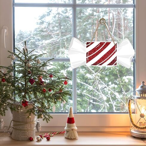 Christmas Red Square Peppermint Candy Front Door Sign, Xmas Glitter White Wrapper Wood Hanger Outdoor Outside Porch Home Decor, Winter Holiday Wooden Wreath Indoor Wall Hanging Decoration in Saudi Arabia