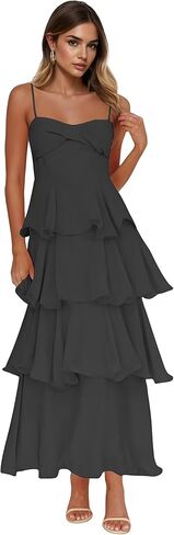 الشيفون السباغيتي الأشرطة فستان العروسة ألف خط المتدرج الكشكشة فساتين ماكسي رسمية in Kuwait