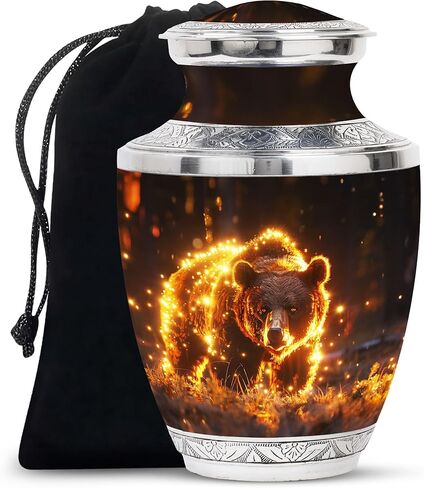 Bear Urn - Adult Cremation Urn for Men & Women - 10 inch, Multicolor, Bear Meadow Pattern, Indoor Use, Large Size in Saudi Arabia