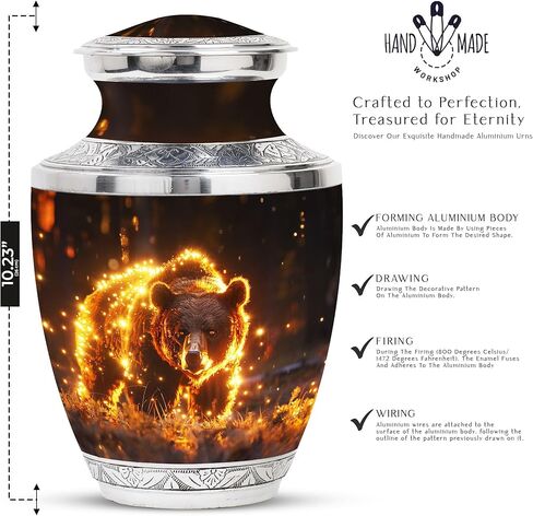 Bear Urn - Adult Cremation Urn for Men & Women - 10 inch, Multicolor, Bear Meadow Pattern, Indoor Use, Large Size in Saudi Arabia