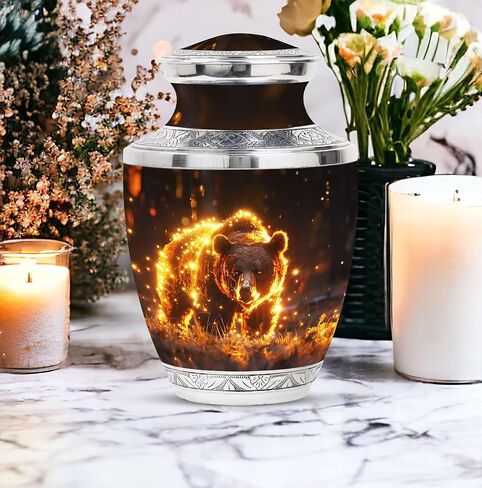 Bear Urn - Adult Cremation Urn for Men & Women - 10 inch, Multicolor, Bear Meadow Pattern, Indoor Use, Large Size in Saudi Arabia