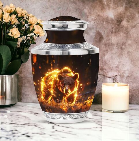 Bear Urn - Adult Cremation Urn for Men & Women - 10 inch, Multicolor, Bear Meadow Pattern, Indoor Use, Large Size in Saudi Arabia