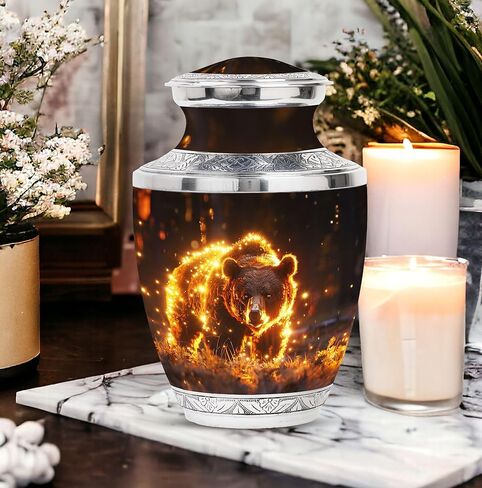 Bear Urn - Adult Cremation Urn for Men & Women - 10 inch, Multicolor, Bear Meadow Pattern, Indoor Use, Large Size in Saudi Arabia