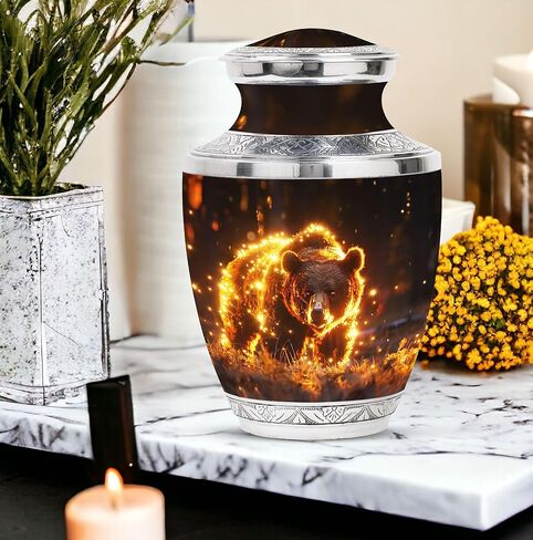 Bear Urn - Adult Cremation Urn for Men & Women - 10 inch, Multicolor, Bear Meadow Pattern, Indoor Use, Large Size in Saudi Arabia