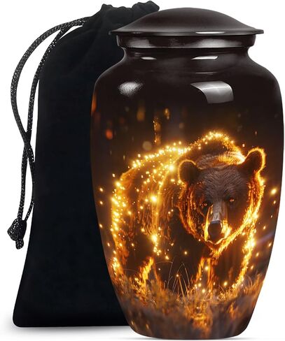 Bear Urn - Adult Cremation Urn for Men & Women - 10 inch, Multicolor, Bear Meadow Pattern, Indoor Use, Large Size in Saudi Arabia