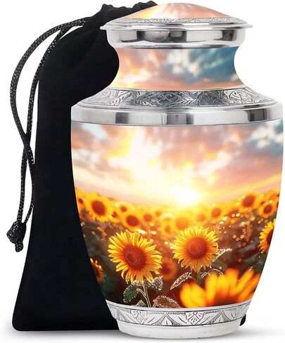 Sunflower Twilight - Cremation Urn for Adult Men & Women - Large with Velvet Bag - Urn for Human Ashes for Adult Male & Female - Memorial for Human Remains Mom & Dad - Funeral Decorative Urns in Saudi Arabia