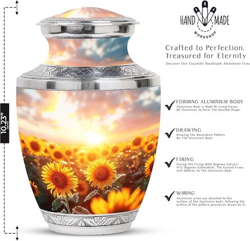 Sunflower Twilight - Cremation Urn for Adult Men & Women - Large with Velvet Bag - Urn for Human Ashes for Adult Male & Female - Memorial for Human Remains Mom & Dad - Funeral Decorative Urns in Saudi Arabia