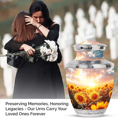 Sunflower Twilight - Cremation Urn for Adult Men & Women - Large with Velvet Bag - Urn for Human Ashes for Adult Male & Female - Memorial for Human Remains Mom & Dad - Funeral Decorative Urns in Saudi Arabia