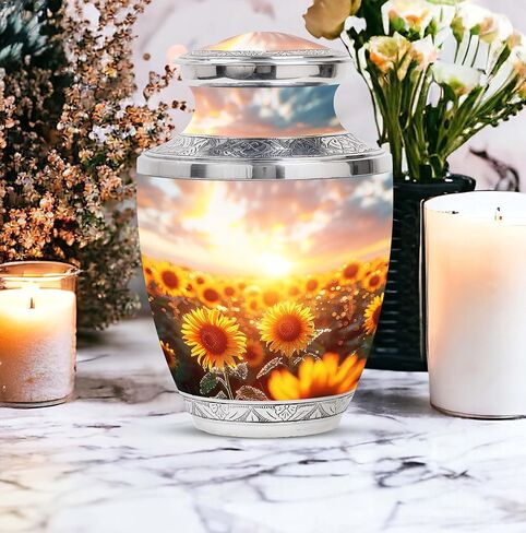 Sunflower Twilight - Cremation Urn for Adult Men & Women - Large with Velvet Bag - Urn for Human Ashes for Adult Male & Female - Memorial for Human Remains Mom & Dad - Funeral Decorative Urns in Saudi Arabia